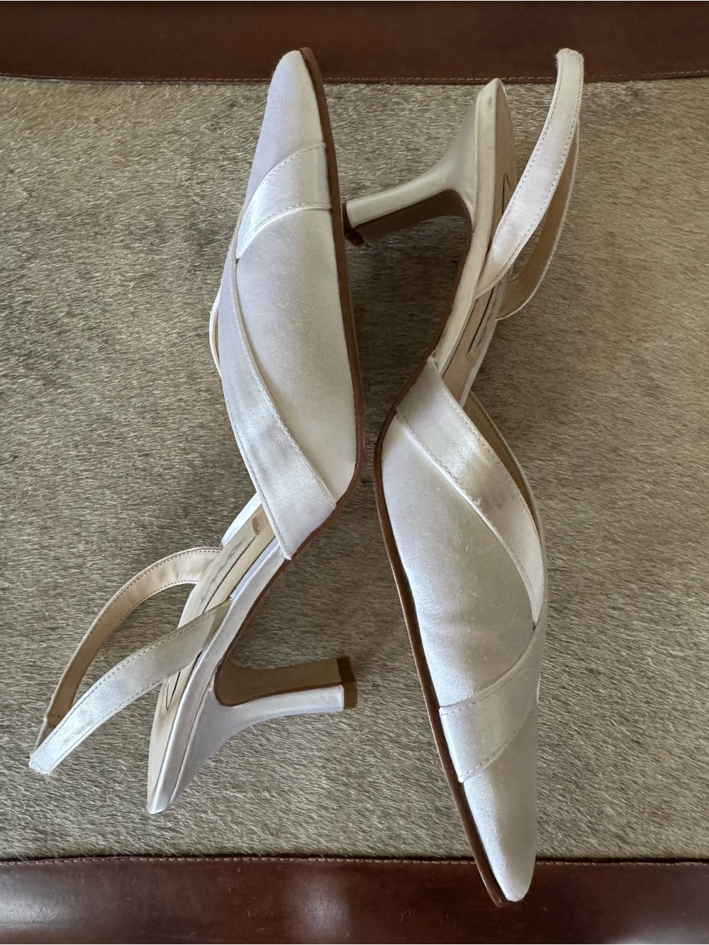 Vintage 90s Nina Ivory Satin Dyeable Bridal Heels Slingback Pumps 8.5 - Picture 6 of 10